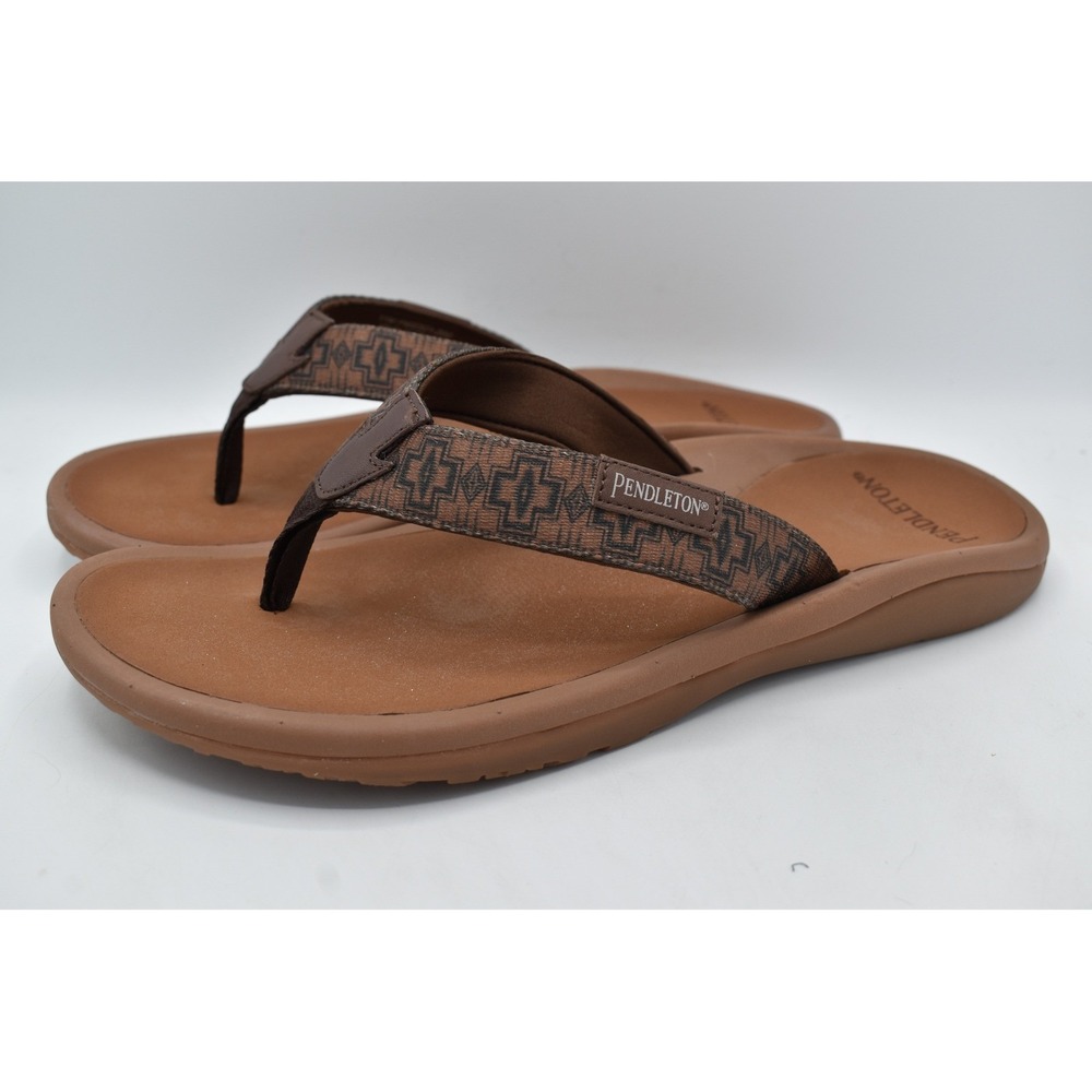 Pendleton Harding Flip Flop Sandals Mens 11 Brown Geometric Strap Thong Shoes
